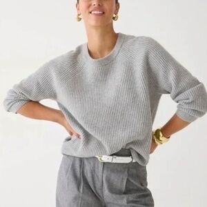 NWT J. Crew 100% Cashmere Oversized Ribbed Crewneck Sweater in Gray Size M